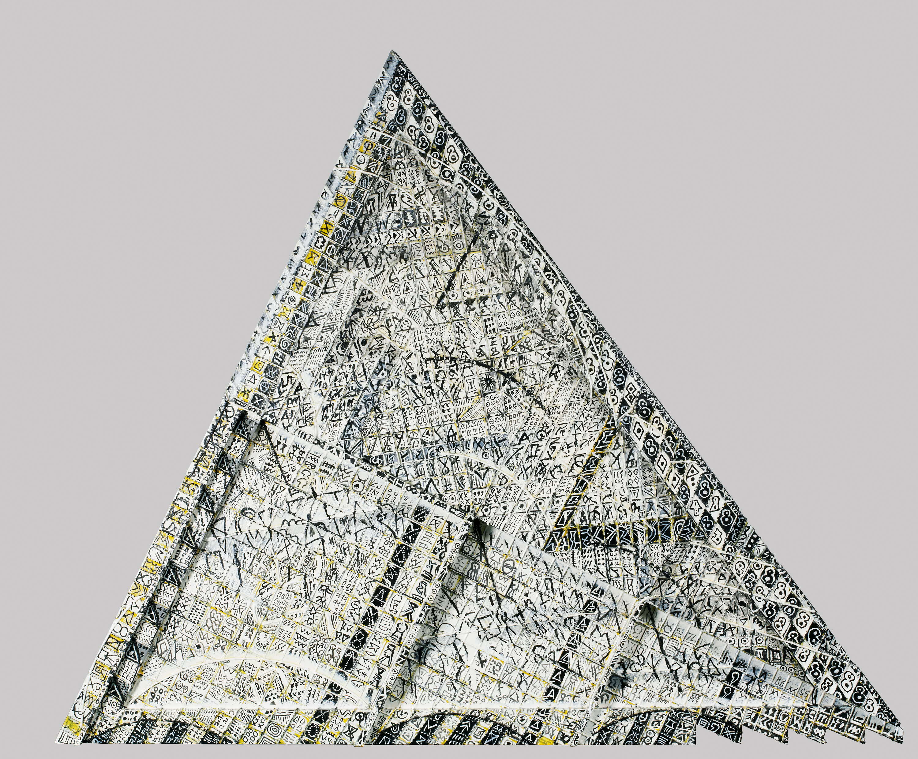 Acrylic and enamel artwork showing a textured triangle