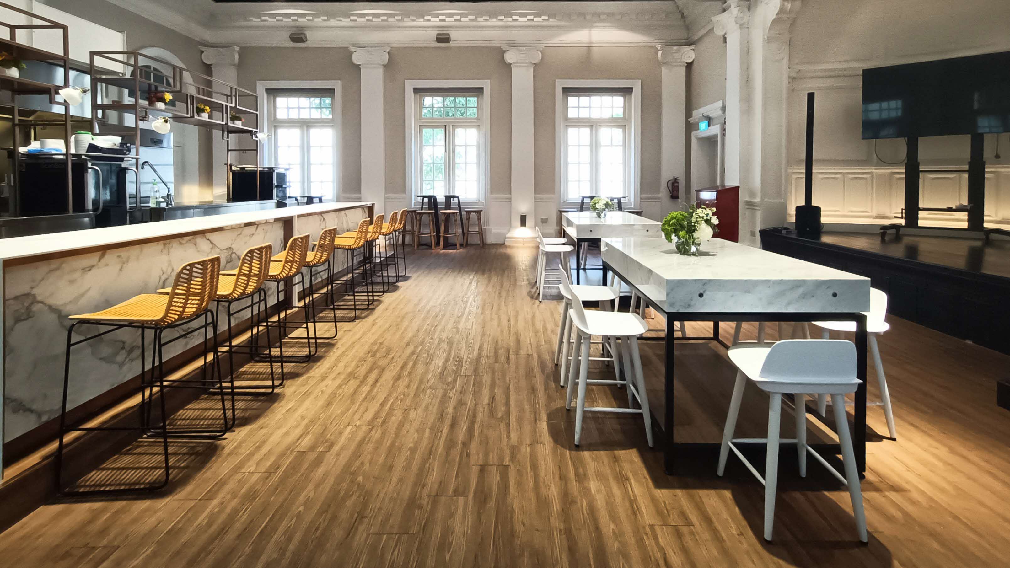 Image of open plan kitchen and dining area at SATS Experiential Centre at The Arts House