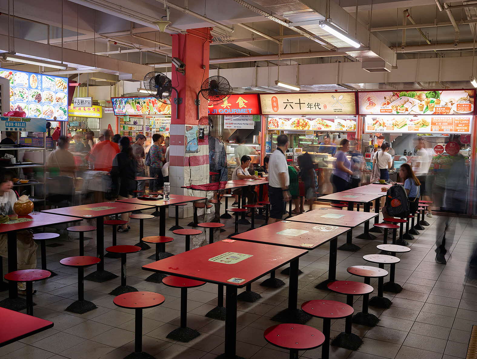 Image of person painted to blend in with Chinatown Complex Food Centre