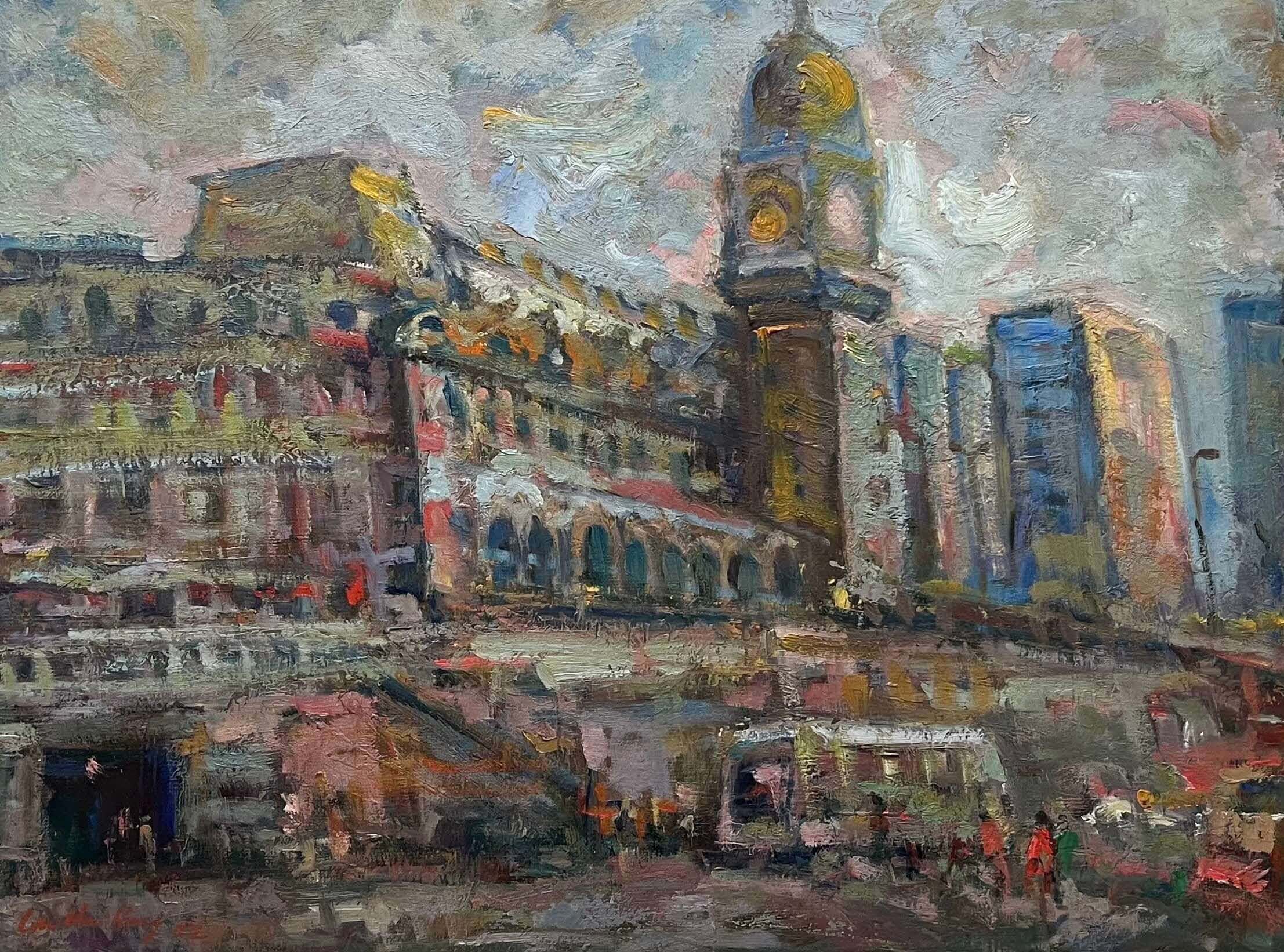 Oil painting of a city