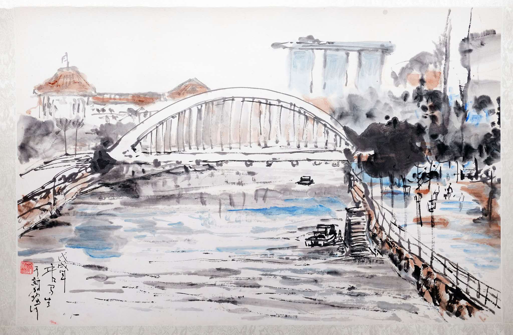 Chinese ink painting of Singapore River