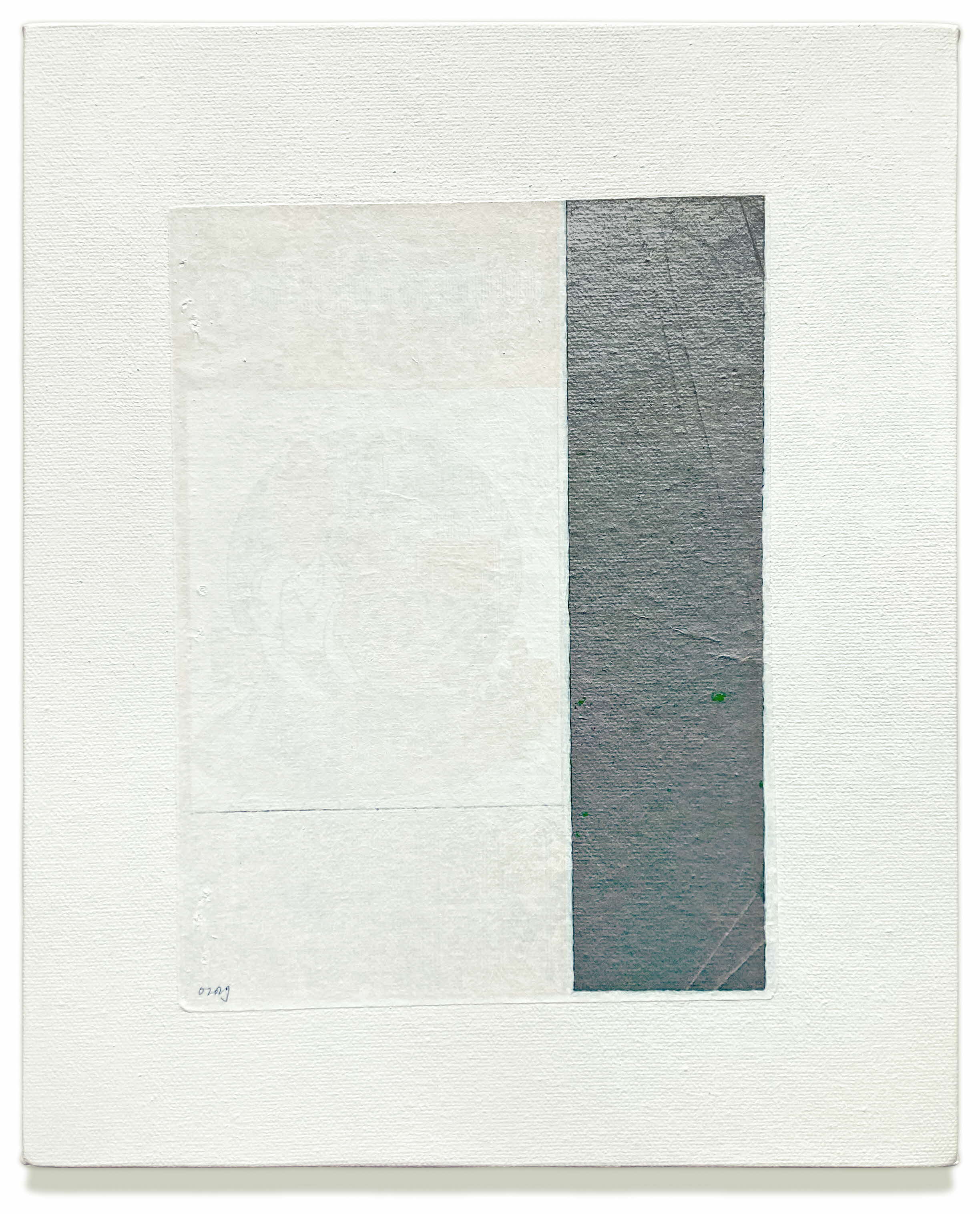 Image of a grey and white rectangular artwork on a plain white surface