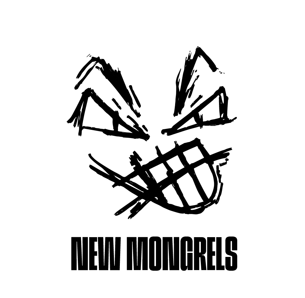 Black logo against a white background